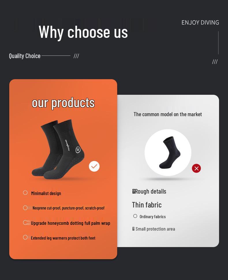 3/5mm Mid-Calf Thickened Diving Socks - Non-Slip, Quick-Drying, Wear-Resistant Beach Sock Covers for Snorkeling, Surfing, Swimming, and Water Sports