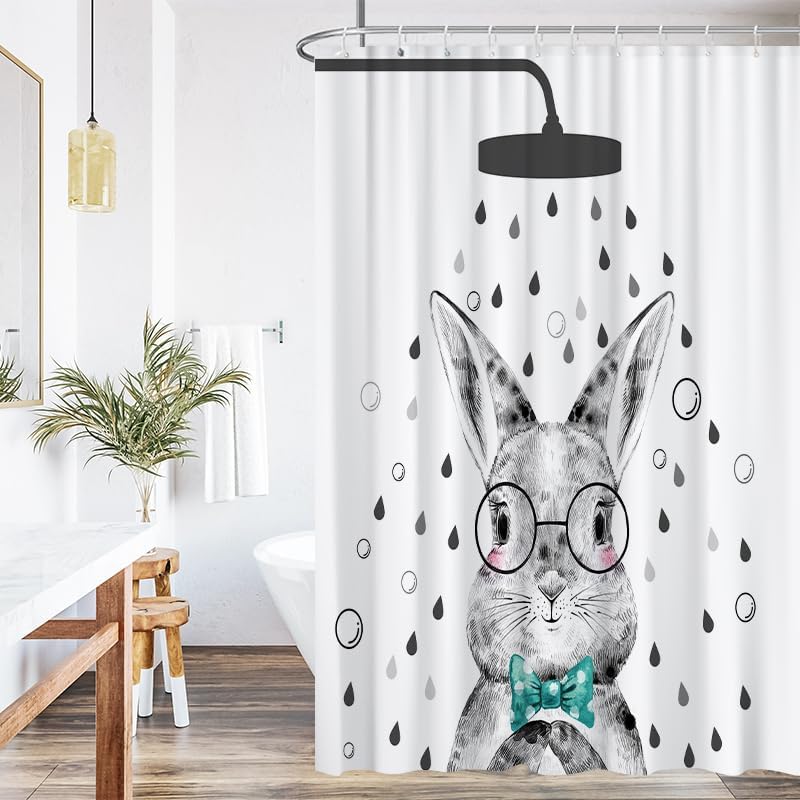 Ostern Duschvorhang Süser Hase Für Badezimmer Minimalistische Skizze Zeichentrickhase Bauernhaus Wasserdicht Set Dekor