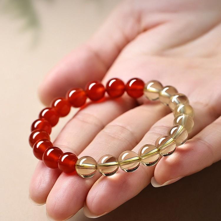 Authentic Official Flagship Store Red Agate and Yellow Crystal Bracelet for Women, Fortune-Bringing Bead Bracelet, Men's Zodiac Gift