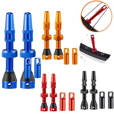 1 Pair Bicycle Valve CNC Aluminum 40/44mm Road Bike Tubeless Tire Valve Value Core Remover Tool with Caps for Road Tubeless Tire
