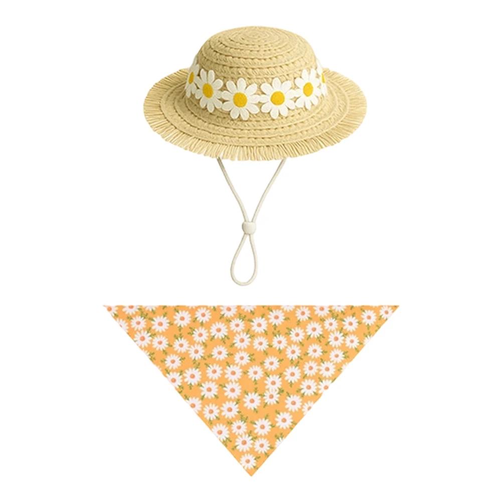 

Puppy Cat Costume Daily Wear Photo Prop Spring Dog Hat Pet Bandana Set Rustic Farmhouse Porch Decor Accessories