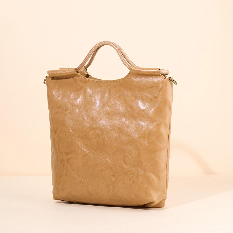 Cross-border leather whole tree paste hand scratching tannin real vegetable tanned cowhide tote bag handbag women's shoulder messenger bag bag