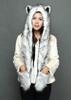 Favorable Price Faux Fur White Wolf Cat Ear Hooded Scarf Hat Plush Animal Ear Hat with Scarf for Cosplay Halloween