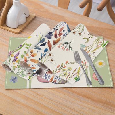 4 st Blommiga Linne-Bordsunderlägg 30x45cm Tvättbara Återanvändbara Värmetåliga Bordsunderlägg med Växt- och Blomstertryck Matsalsbordsskydd för Kök Fest