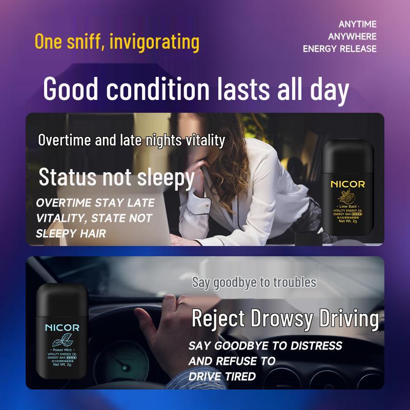 Nicor Vitality Energy Bars: Essential Oil Nasal Cooling for Alertness While Driving.