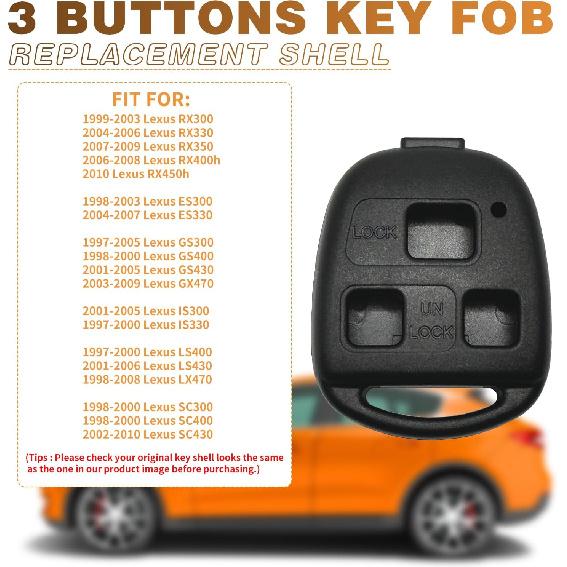 Key Fob Case Shell Replacement for Lexus RX350 RX330 RX300 RX400h ES300 ES330 GS300 GS400 GS430 GX470 IS300 IS330 LS400 LS430 LX470 SC430 1998-2010 3