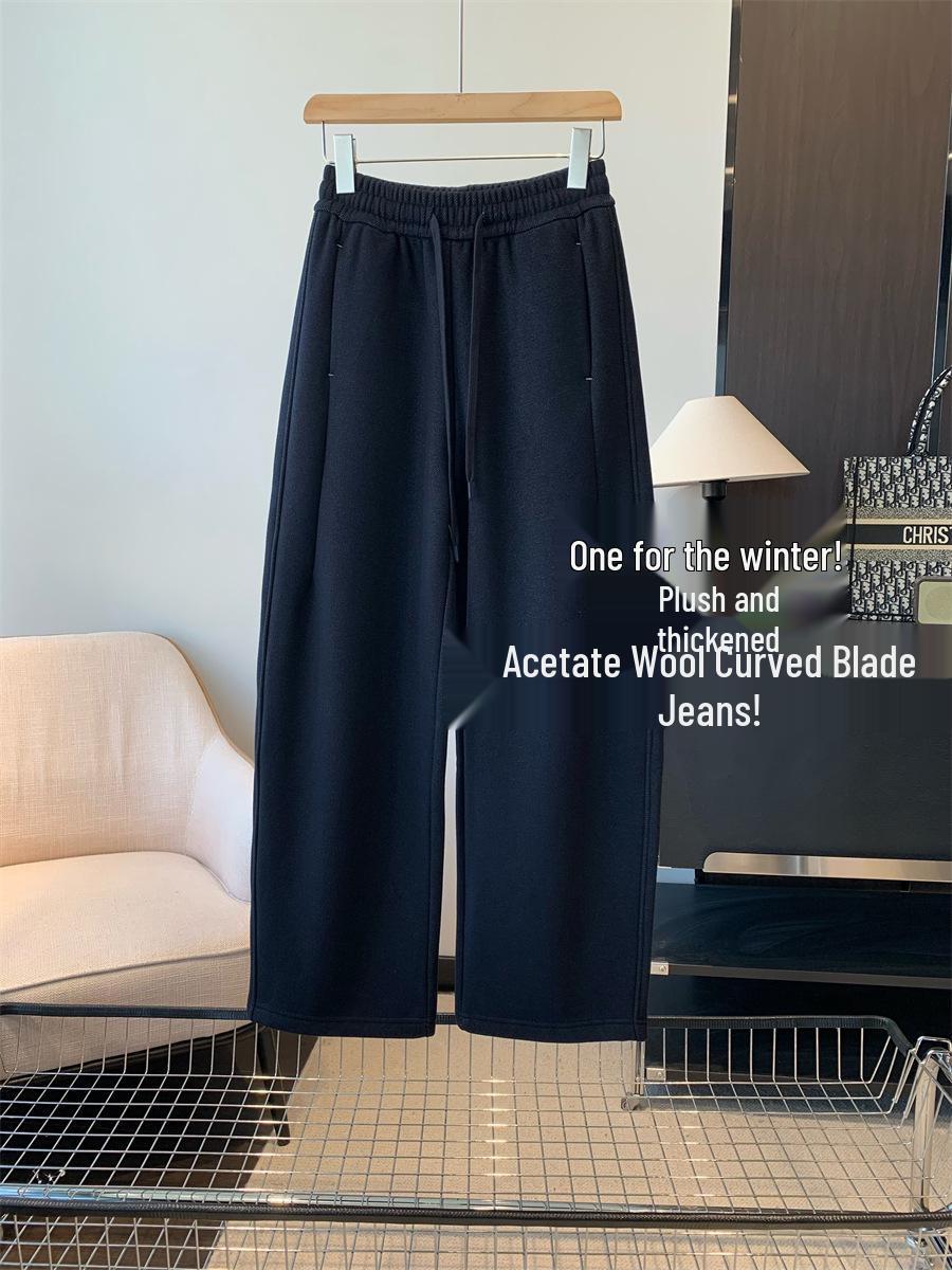 

Fleece-Lined Acetate Wool Jeans: Warm, Slimming Winter Pants for Women XL - Special price, no return индиго