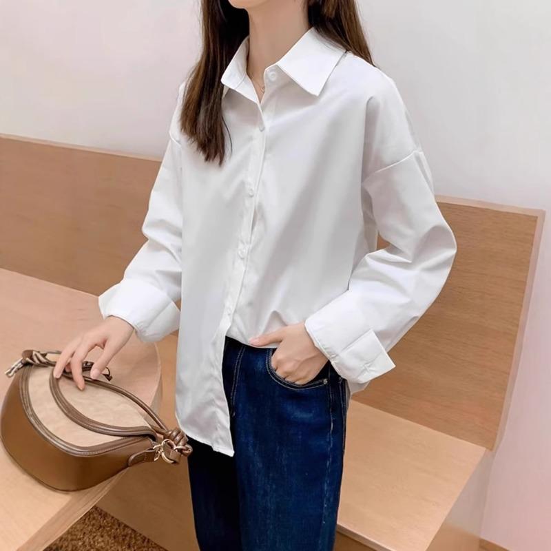 White Loose Long Sleeve Women Casual Commuter Office Shirt
