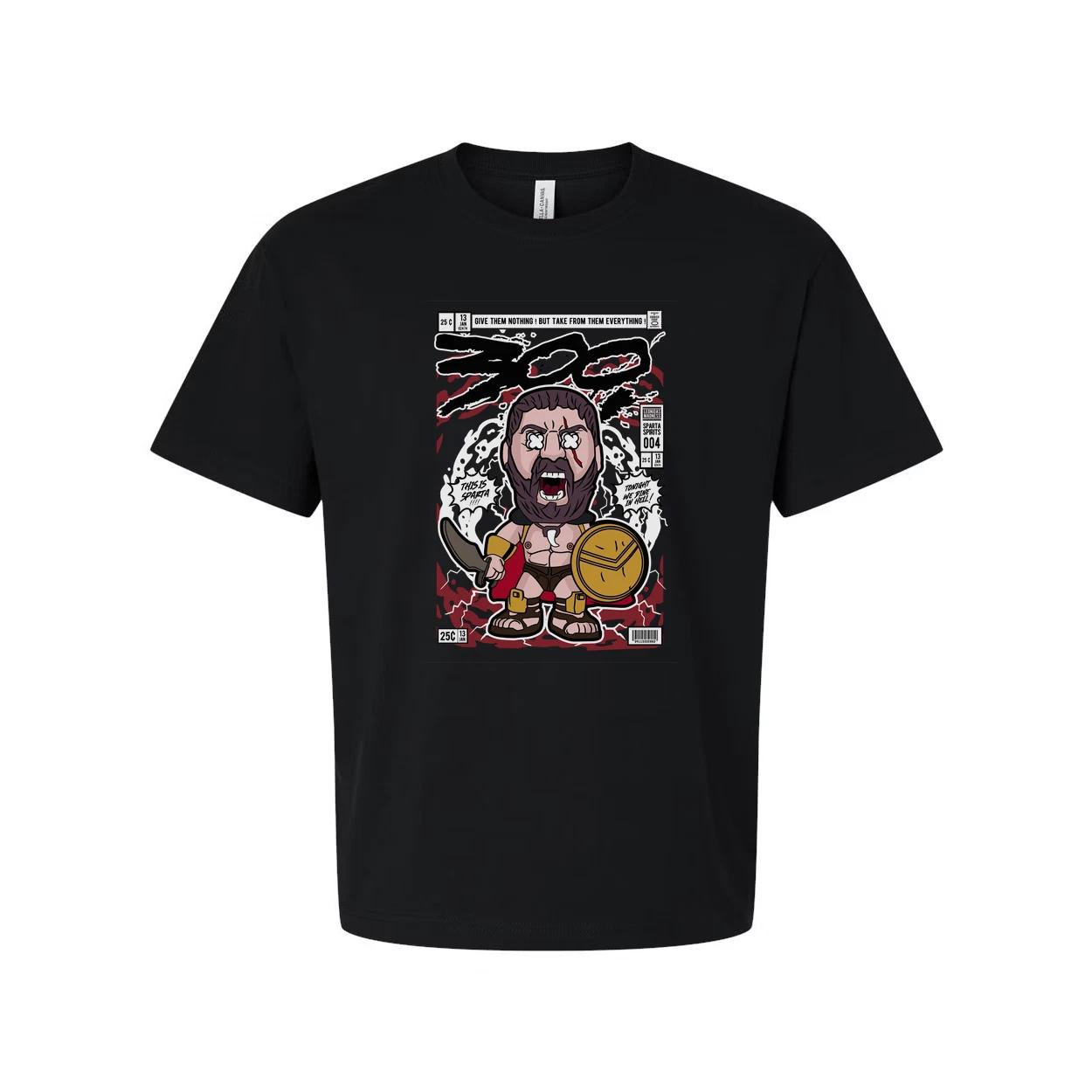 Unisex Cartoon Spartan Warrior Comic Style T Shirt With Shield And Sword Graphic 4XL