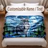 Wolf Theme Soft Blanket Personalized Custom Name Text Print Warm Blanket Home Sofa Bedroom Decor