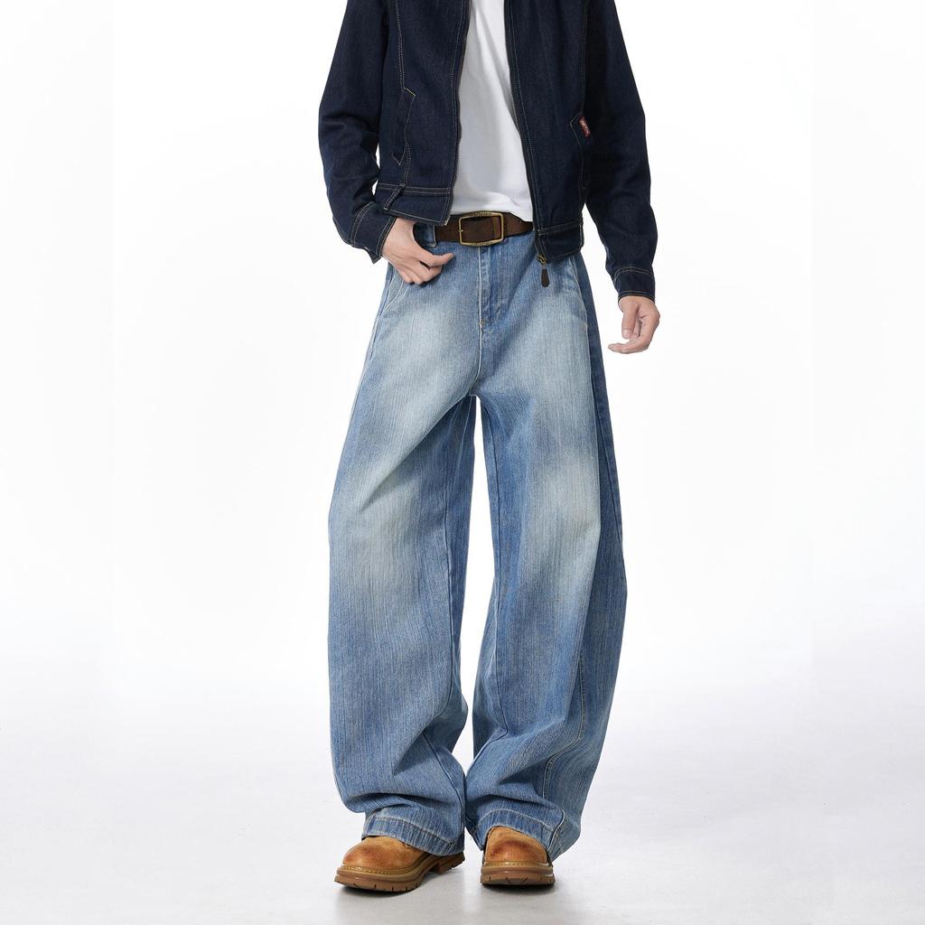 Bamboo Deconstruction Wide-leg Scimitar Jeans Men's 2026 Autumn and Winter American Ruffian Handsome Advanced Sense Loose Straight Long Pants