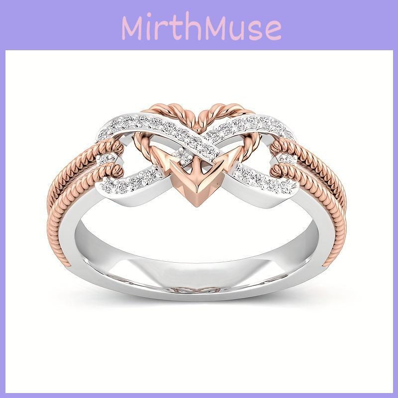 Bague élégante bicolore or rose cœur croix pour jeunes femmes à la mode