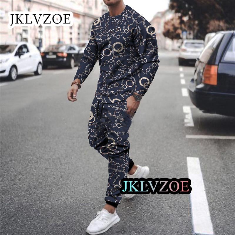 Men Sport Jogging Tracksuit Set Casual 3D Print Suit Oversize Outfit 2-piece Long Sleeve T-Shirt Trousers Graphic T shirts