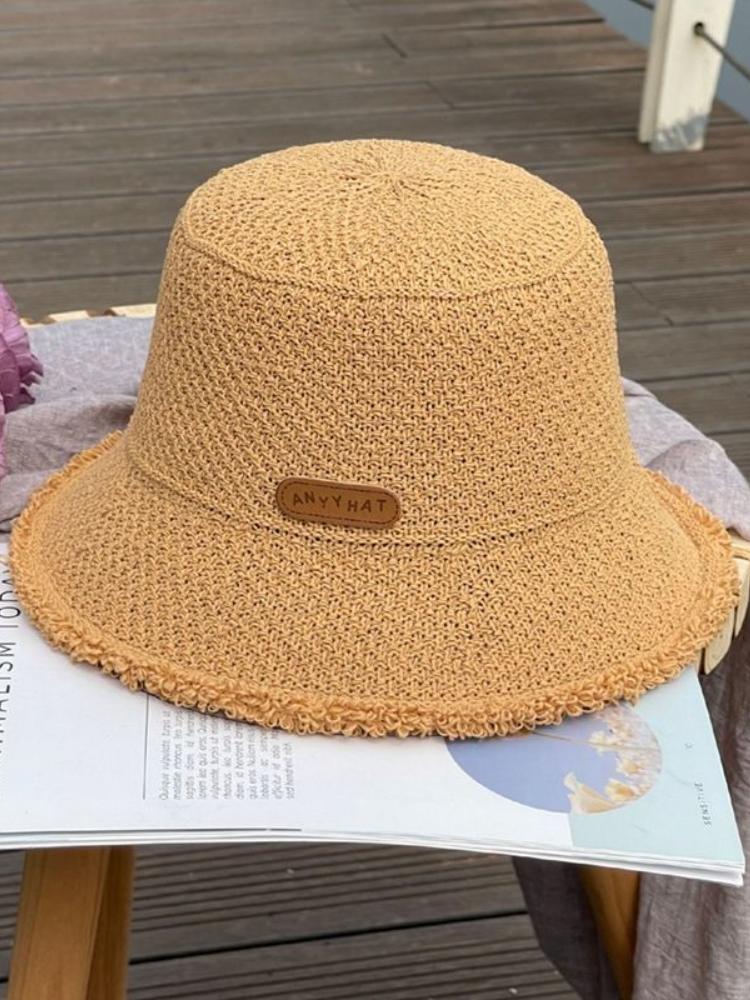 Women's Summer Knitted Straw Bucket Hat - Breathable Frayed Edge Sun Hat, UV Protection Casual Fisherman Cap for Beach Travel