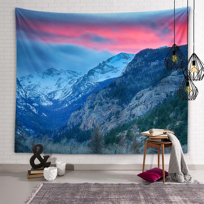 Mountains Lake Flowers Wall Art Decorative Aesthetic Tapestry Backdrop Wall Decor Living Room Bedroom Room Home Decor Tapestry