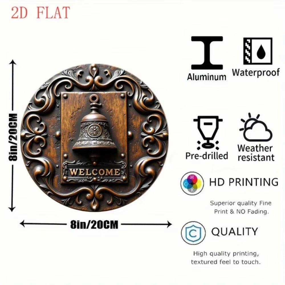 Vintage Floral Welcome Bell Metal Wall Art Indoor Outdoor Decor