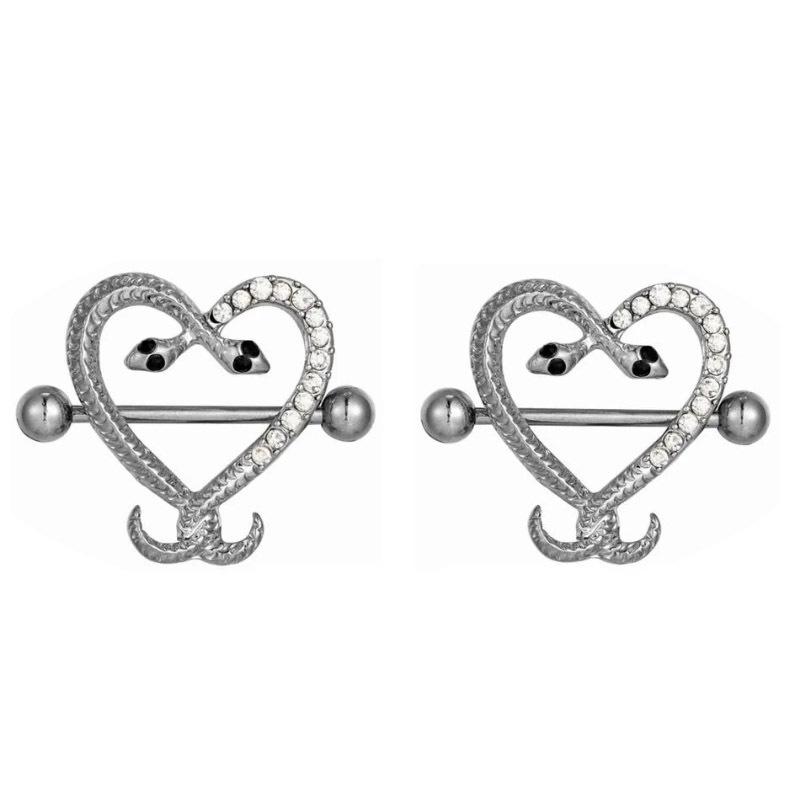 Stainless Steel Milk Ring Shuang Snake Peach Heart Milk Nail Stainless Steel Women 'S Puncture Jewelry