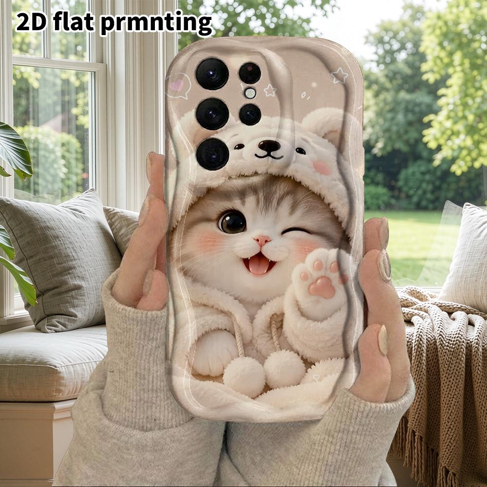 Phone Case: 2D Flat Samsung Galaxy A34 A35 M05 M06 S20 S22 S21 FE Plus 5G Protective Case, Couple Style, Wink Kitty, Christmas and Halloween Gifts