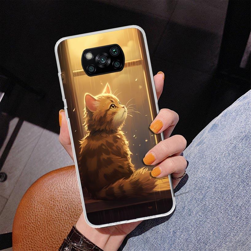 Anime Cat Rain Animal Phnoe Case for Xiaomi Poco X5 X6 X7 Pro X4 Gt F7 Ultra M8 M7 Redmi 15C 15 13C 13 12C 12 Unique Cover Coque