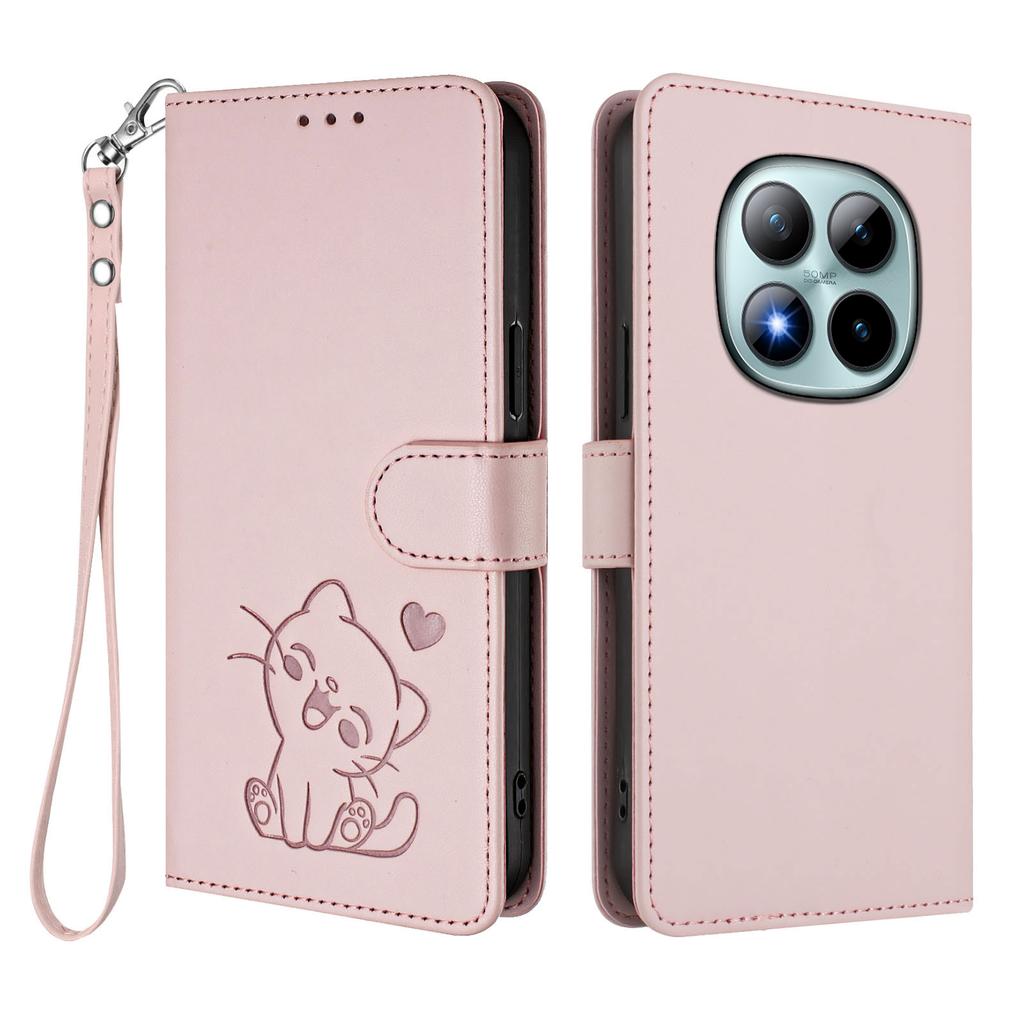 For Xiaomi Redmi Note 15 Pro+ 5G Wallet Case with Wrist Strap Love Cat Pattern Imprint Leather Phone Cover