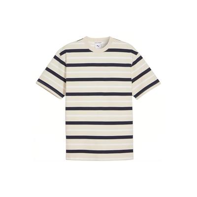 MMQ Logo Round Neck Striped Short Sleeve T-Shirt Men Tops Alpine-Snow 624015-87