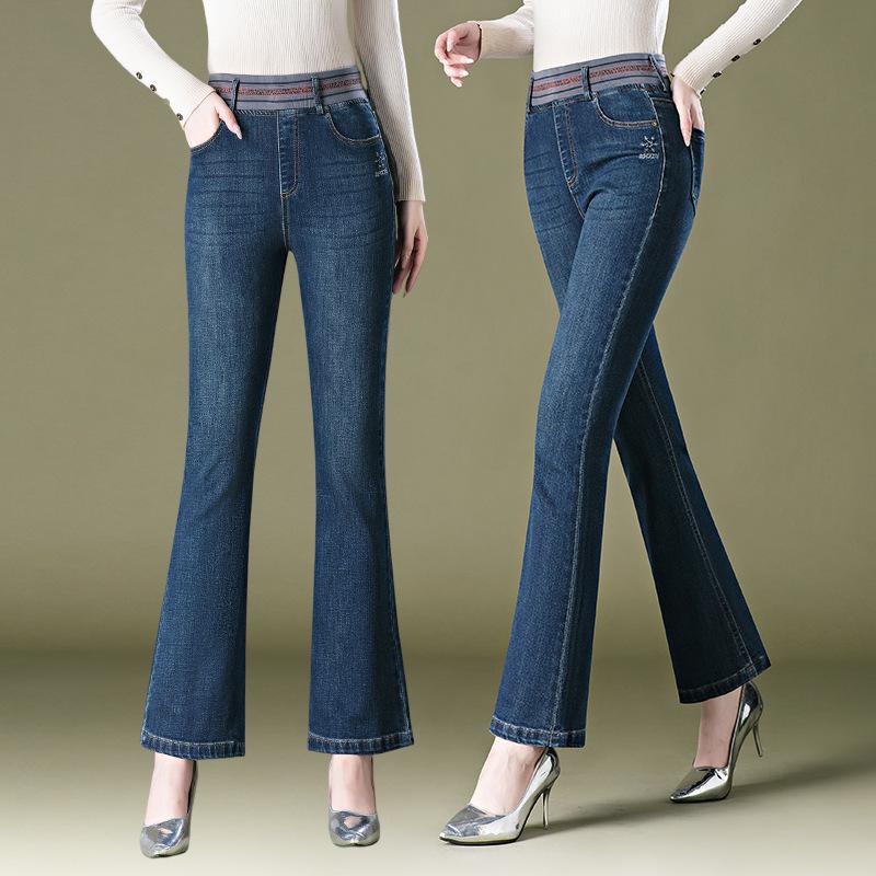 1096 Micro-flare Jeans: Women's Autumn High-waisted Slimming Trousers for Middle-aged and Elderly Mothers