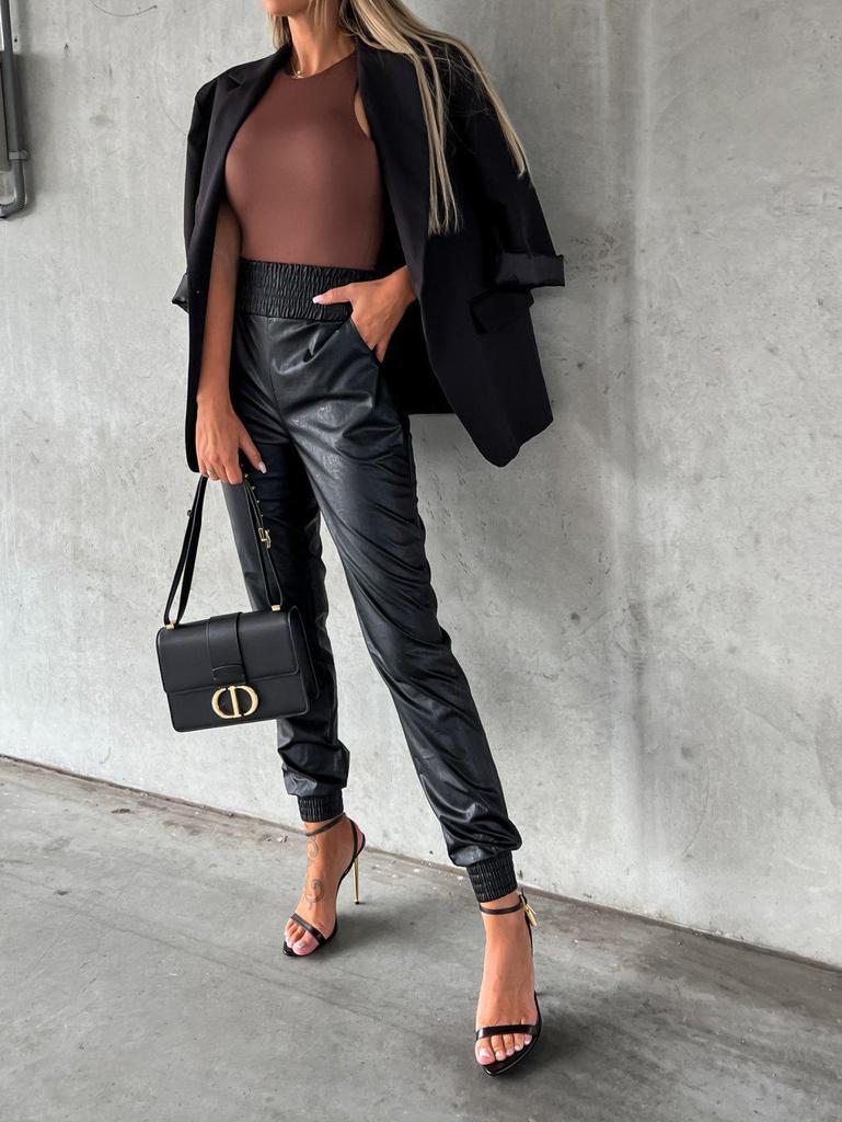 Street Trend High-Waist Leather Pants for Women - European & American Motorcycle Style, Autumn/Winter Fashion