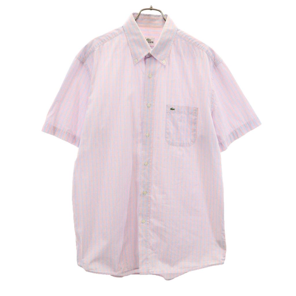 Lacoste Check Pattern Short Sleeve Button Down Shirt 43 Pink Men's Used