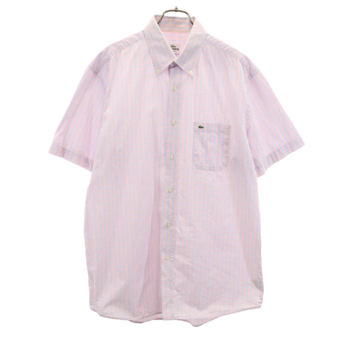 

LACOSTE Check Pattern Short sleeve Button down shirt 43 Pink Men s Used
