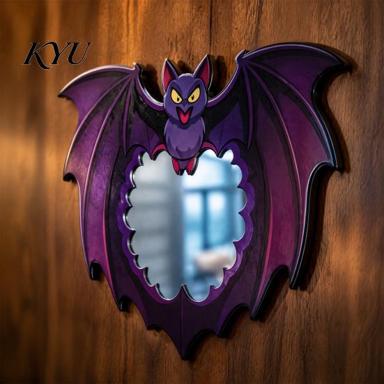 Einzigartiger Schminkspiegel Halloween Holz Dekorative Spiegel, Kürbis Geist Fledermaus Hexe Cartoon Wand Gotische Heimdekoration Dekoration, Lustig für den Eingangsbereich