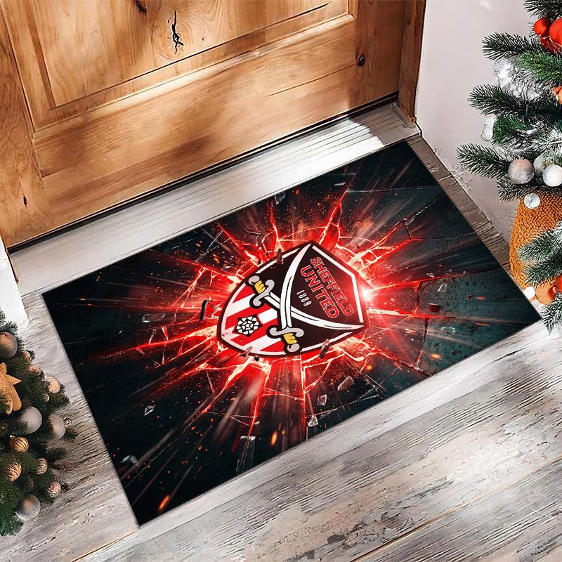 Sheffield United Football Print Crystal Velvet Rug, Comfortable Water Absorbent Non Slip Indoor Floor Carpet