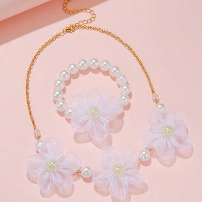 Children's Necklace Cute Cartoon Accessories Princess Zircon Zircon Girls Tulle Flower Bracelet Suit