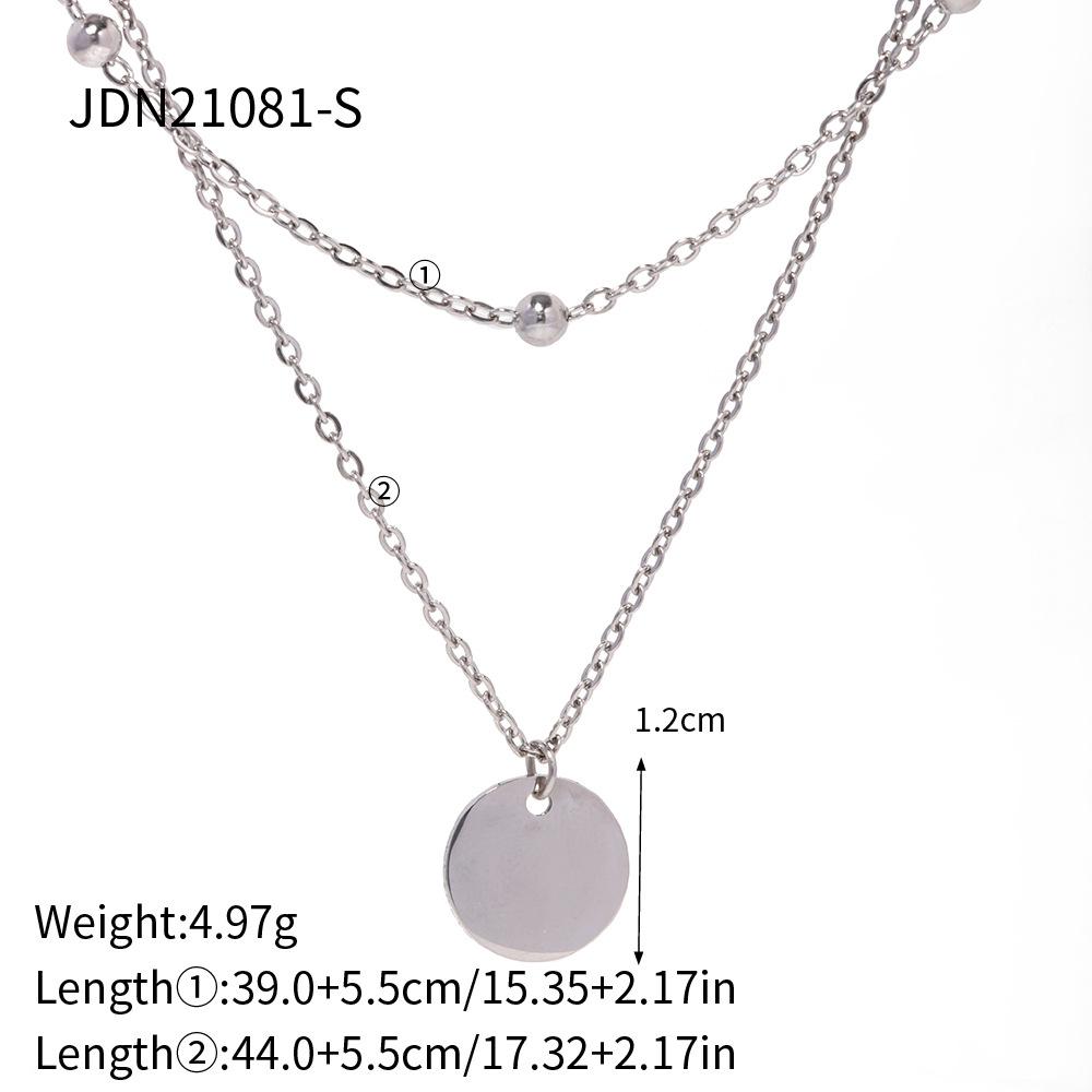 Minimalist Double Layer Titanium Steel Necklace Gold Bead Chain Metal Disc Pendant Fashion Jewelry