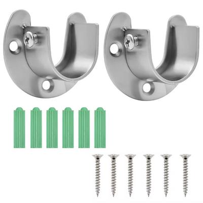 2 Piece Durable Wardrobe Rod Bracket - Sleek Silver, 34mm Compatibility - Wardrobe Versatility U-Shaped Design