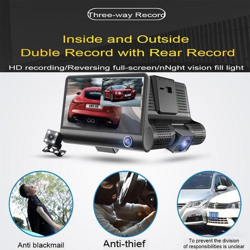 1080P Araba DVR 3 Kamera Lens 4 İnçlik Dikiz Kamerası Geri Görüş Kamerası Dahil TF Kart Video Kaydedici Otomatik Kayıt Cihazı