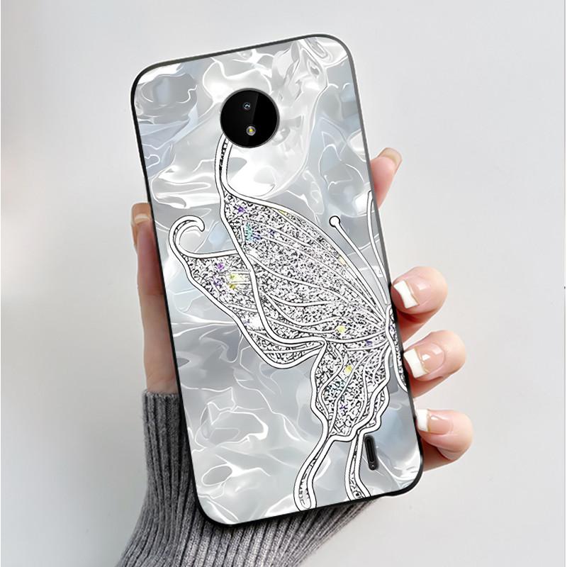 For Nokia C10 C20 C20 Plus Phone Case Luxury Fashion Butterfly Flowers Black Soft TPU Full Protective Cover For NokiaC10 Casing