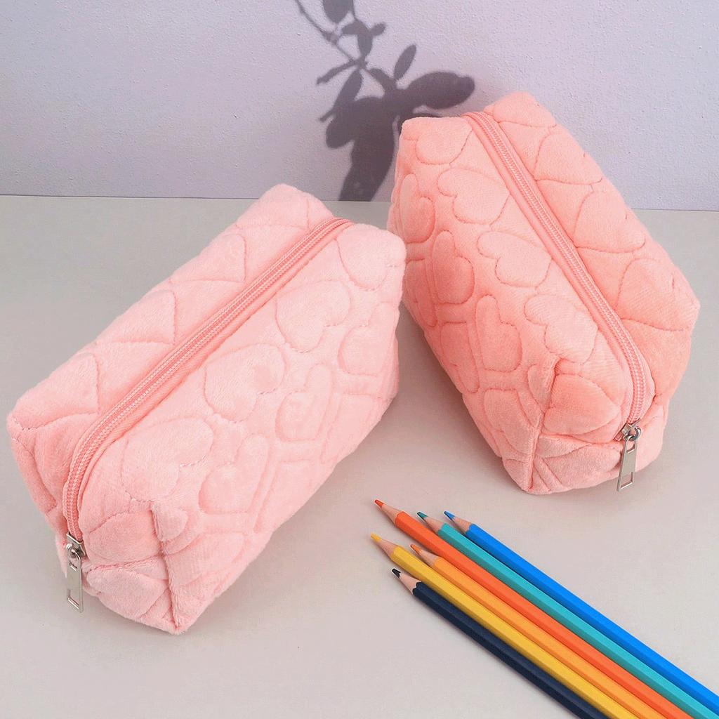 1 PC Embroidered Heart-Shaped Pencil Case Cute Pillow-Shaped Bag Large Capacity Portable Storage Organizer Girl School Supplies