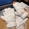 Cute plush five-finger gloves for women's season to keep warm, plush and thickened, cute students to keep out the wind and cold