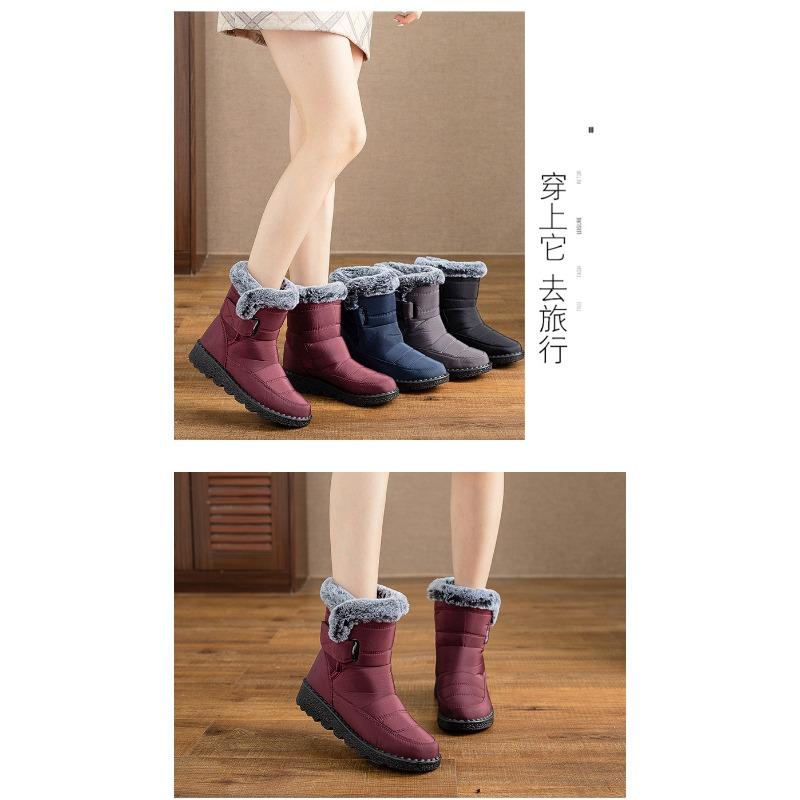 Women's Winter New Style Snow Boots Women's Fleece-Lined Thickened Warm Cotton Boots Large Size Flat-Sole Waterproof Cotton Boots
