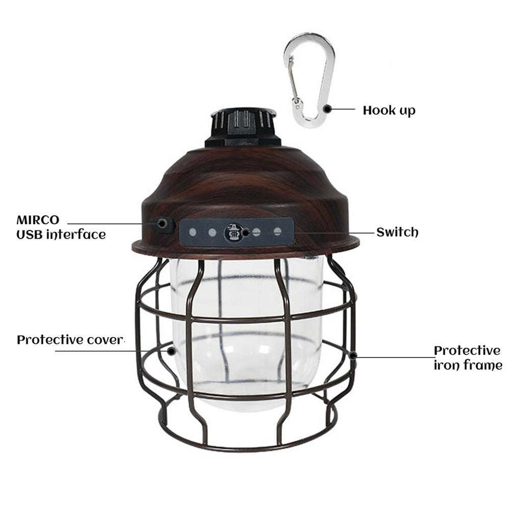 LED Vintage Lantern Outdoor Hanging Camping Lanterns Portable Rechargeable Tent Light with Carabiner Antique Night