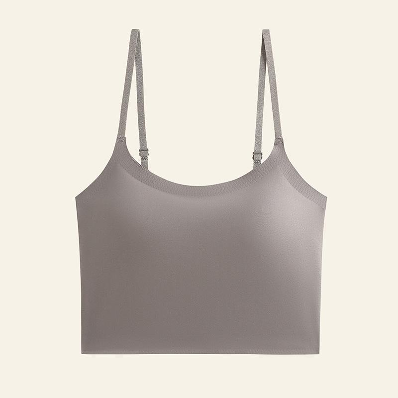 

Бесшовный топ-майка на тонких бретелях из ледяного шелка - Женский утягивающий цельный топ с красивым дизайном спины Large коричневый