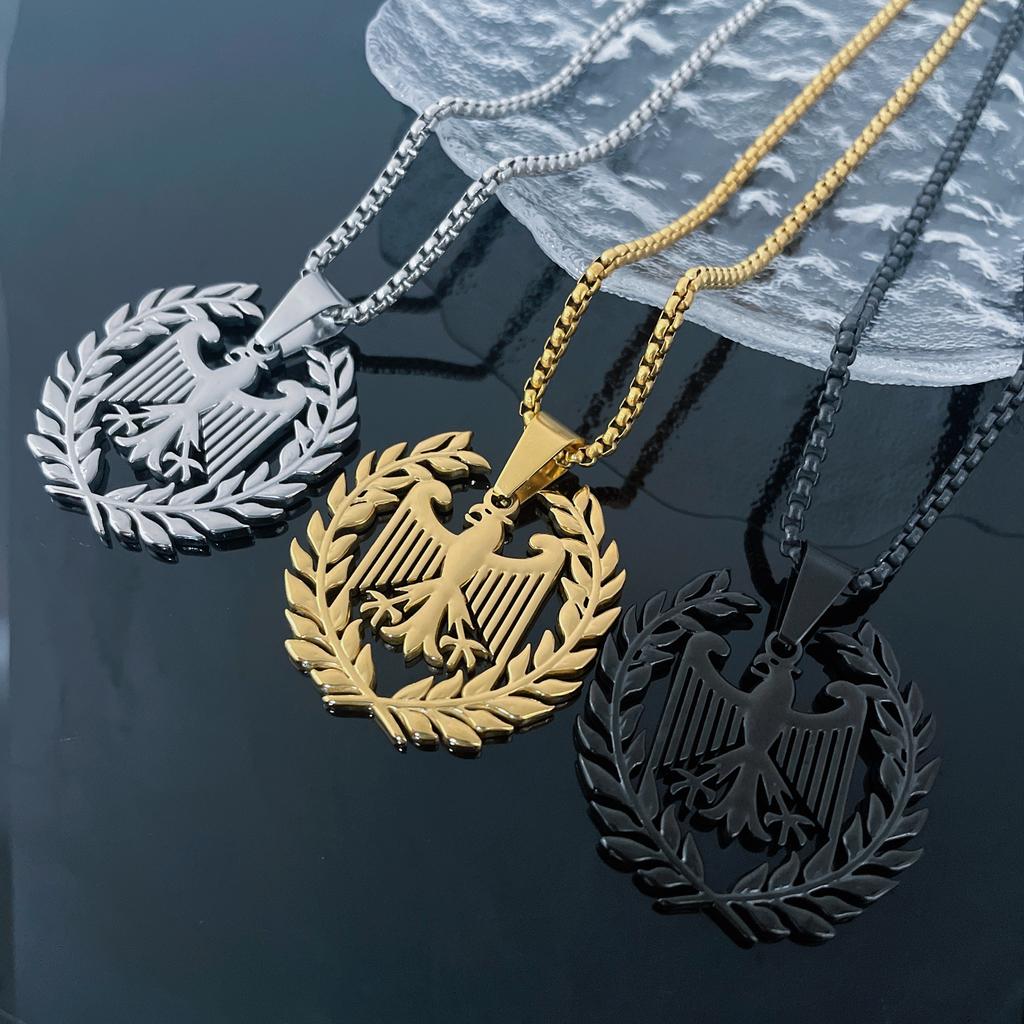 New German Eagle Arms Flag Pendant Necklace for Men Women Stainless Steel Germany Patriotic Jewelry Accessories Gifts