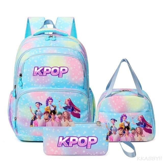 Three-Piece Kpop Demon Hunter Girl Color School Bag Lunch Bag Pencil Case Set Gift Box