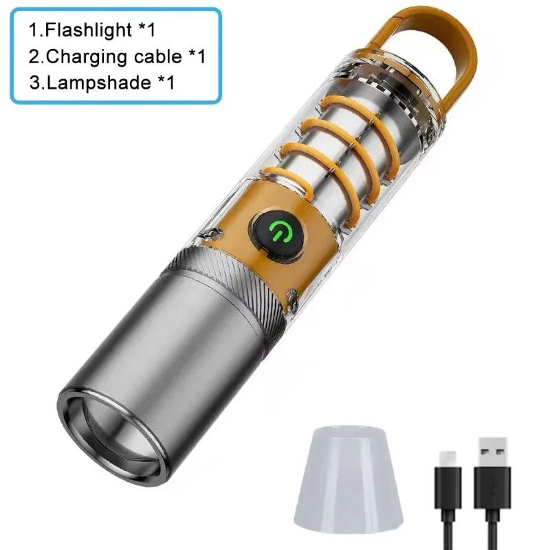 9 Modes LED Flashlight Powerful Zoom Camping Lantren Aluminum Alloy Torch Tactical Outdoor Light with Hooks USB Rechargeable