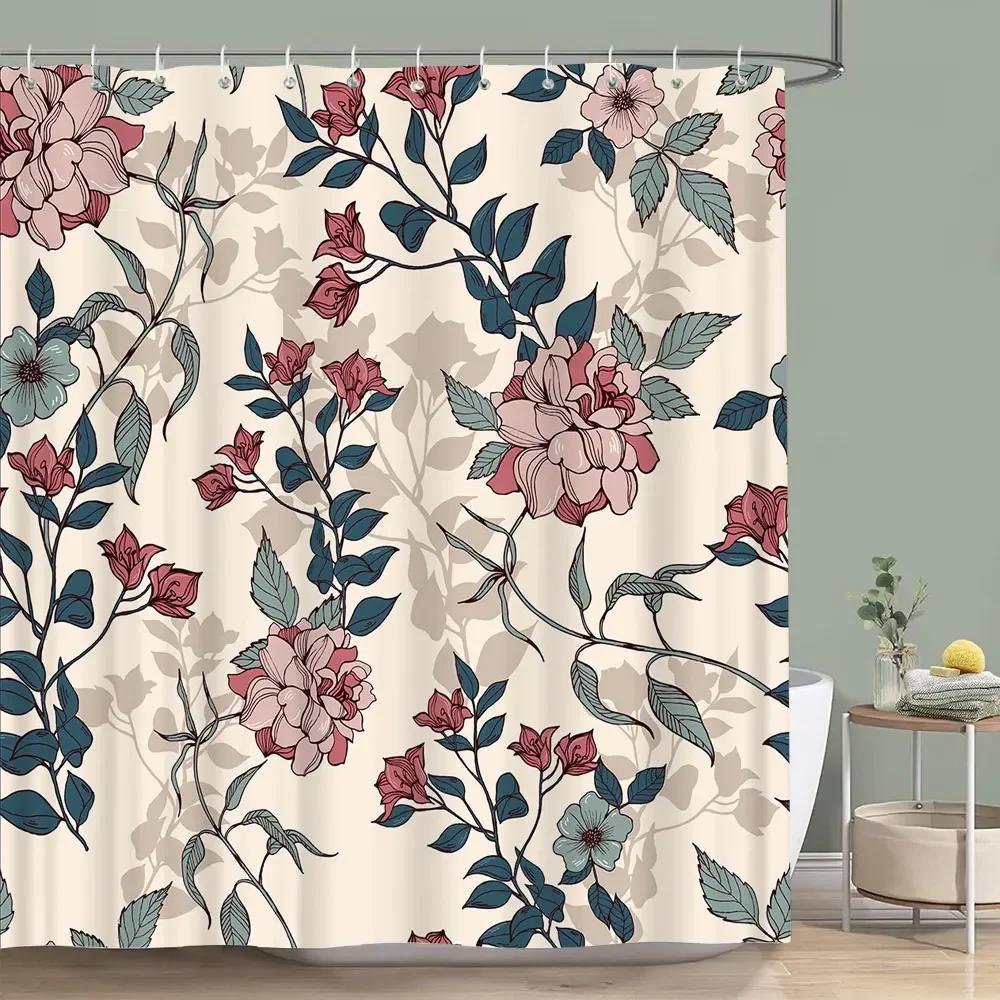 Vintage Blommig Färgstark Fågel Duschdraperi Akvarellmålning Konst Kreativt Hem Polyester Duschdraperier Badrumsdekor
