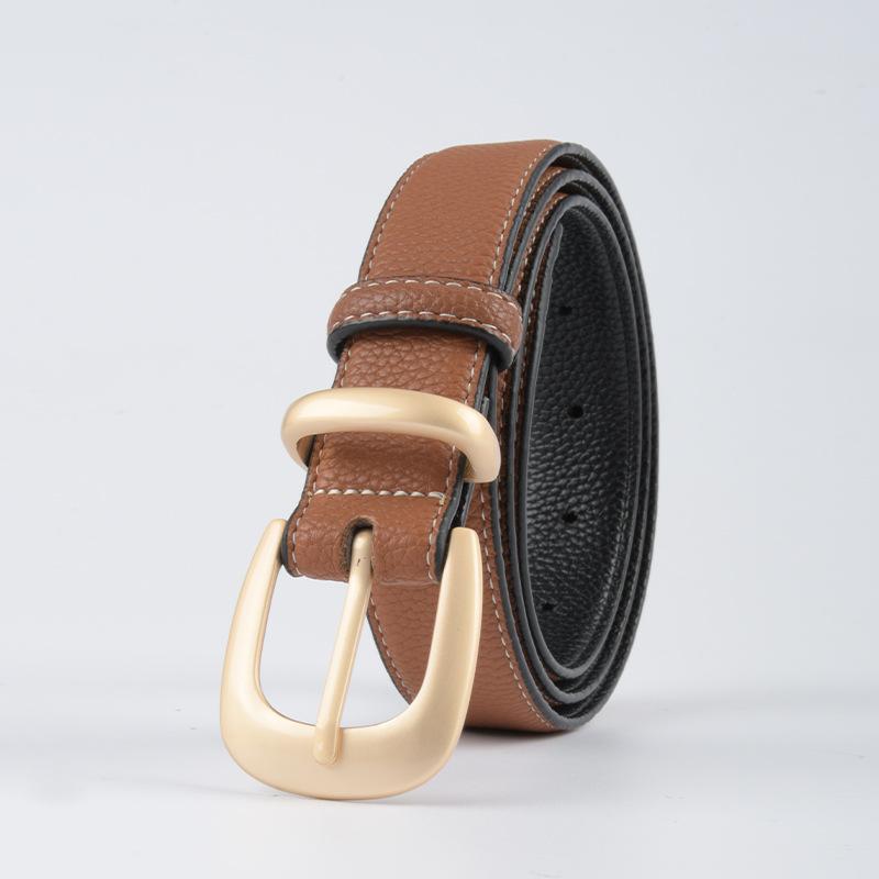 Lychee Pattern Head Layer Cowhide Genuine Leather Women's Belt Versatile High-end Leather Belt with Jeans Casual Trousers Women's Style