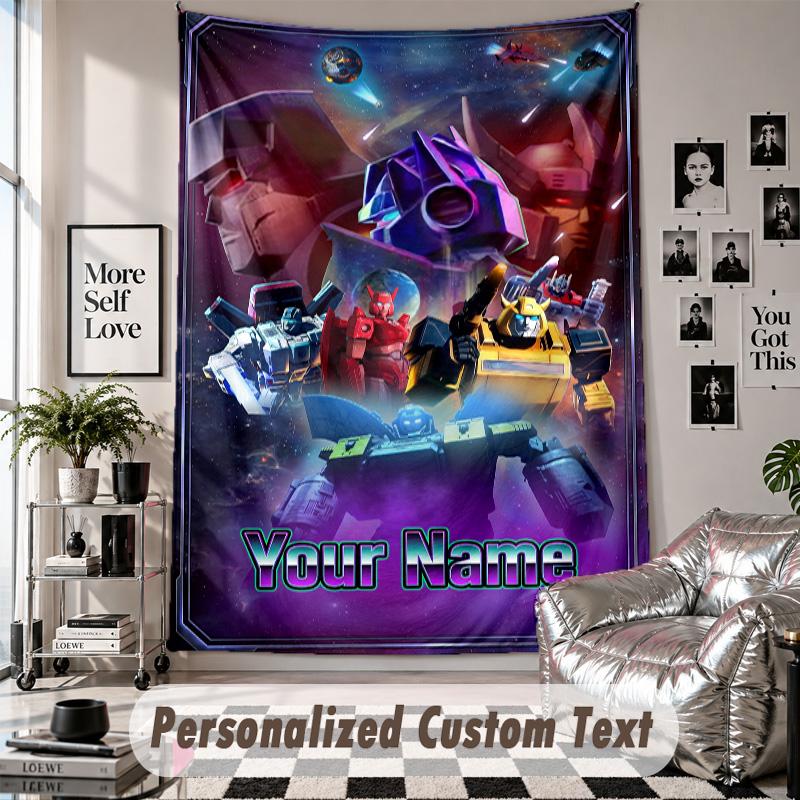 Wall Hanging Tapestry With Custom Name & Text, Transformers Decorative Tapestry For Bedroom
