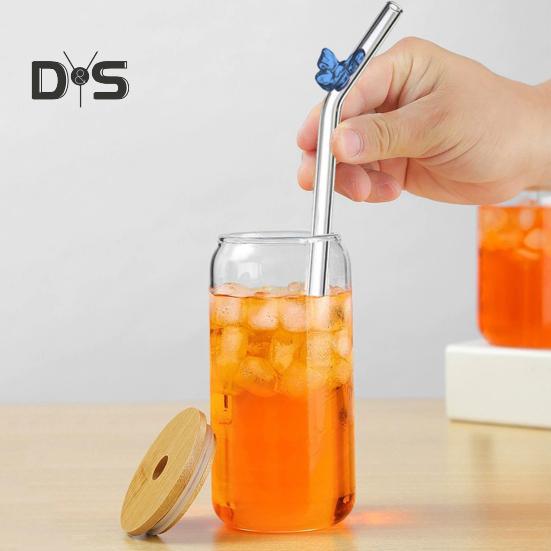 Glass Reusable Straw Colorful Butterfly Design Glass Straw Heat-Resistant Transparent Borosilicate Straws