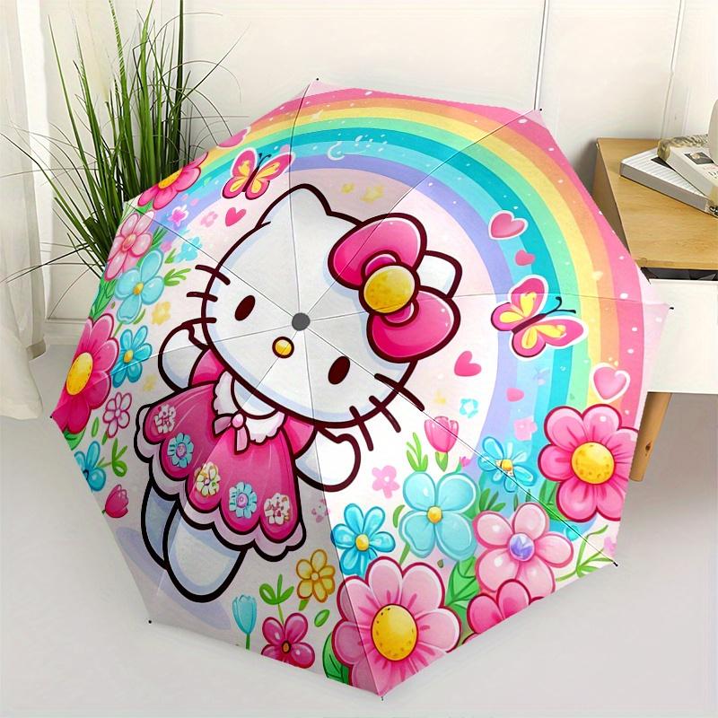 

1pc Hello Kitty,Rainbow Garden Automatic Umbrella-Foldable, Durable 8-Bone Design, Compact and Stylish, Great for Camping, Halloween, Christ