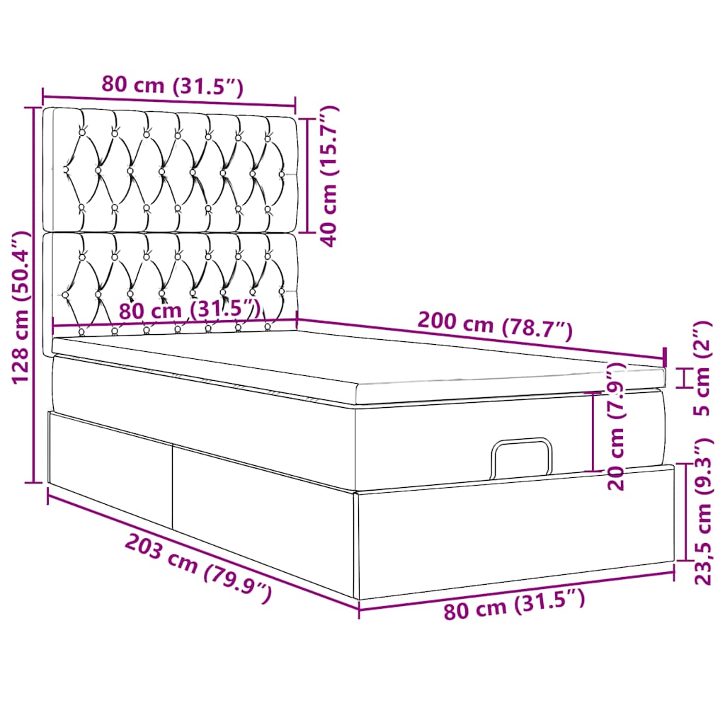 Ottoman Bed with Mattress Blue 80x200 Cm Fabric